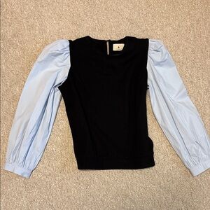 Tuckernuck Black and Light Blue Puff Sleeve Blouse